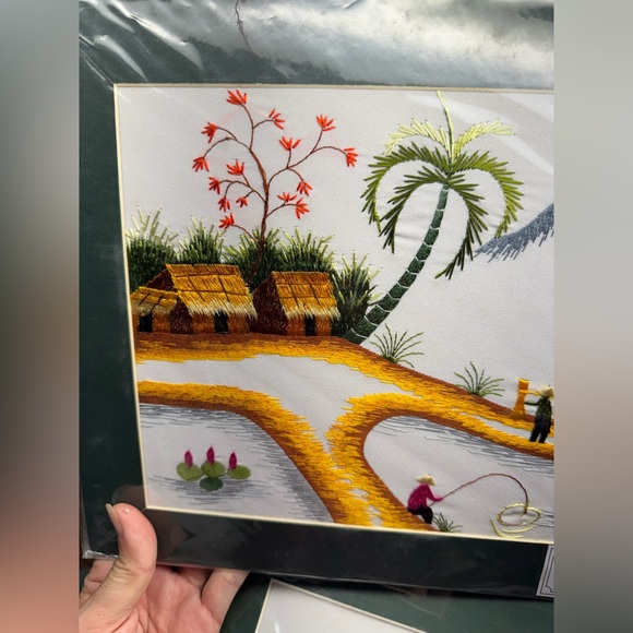 Asian Handmaid Embroidery Traditional Villages Scene 12”x9.5” TRANH THÊU TAY x5 - Picture 15 of 15